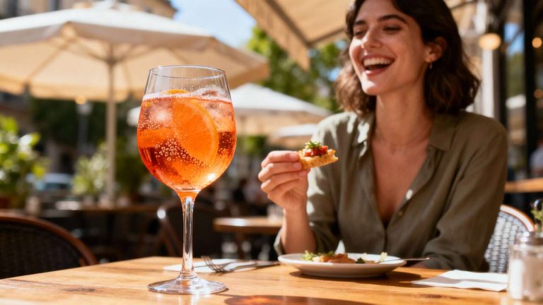 Un vermú spritz ideal para el aperitivo: tiene toques intensos de naranja y delicadas burbujas
